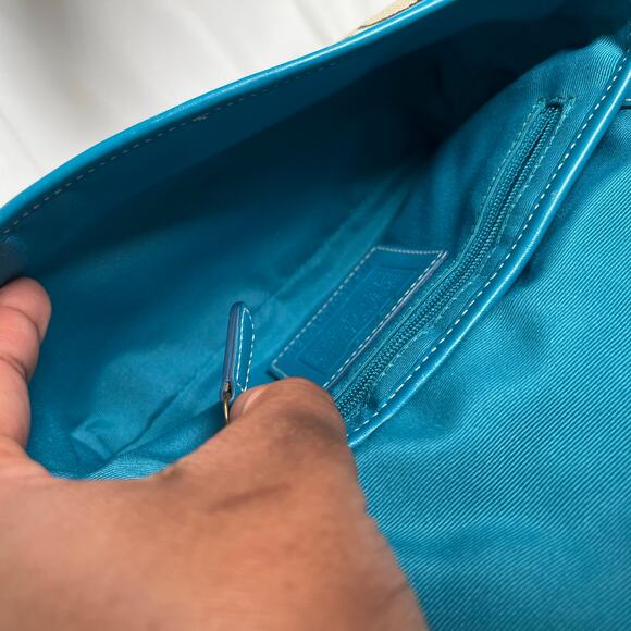 SOLD COACH Vintage Blue Studdd Crossbody Monogram Purse Gold Hardware - Picture 3 of 9